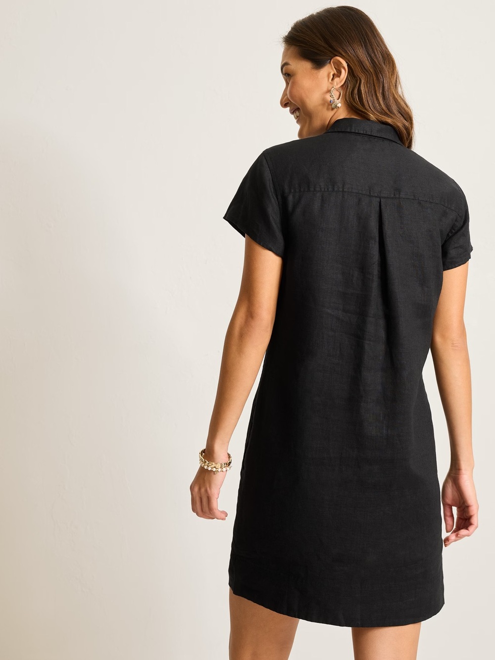 Tommy Bahama “Two Palms” Black Short Sleeve Linen Collared Dress - Picture 3 of 11